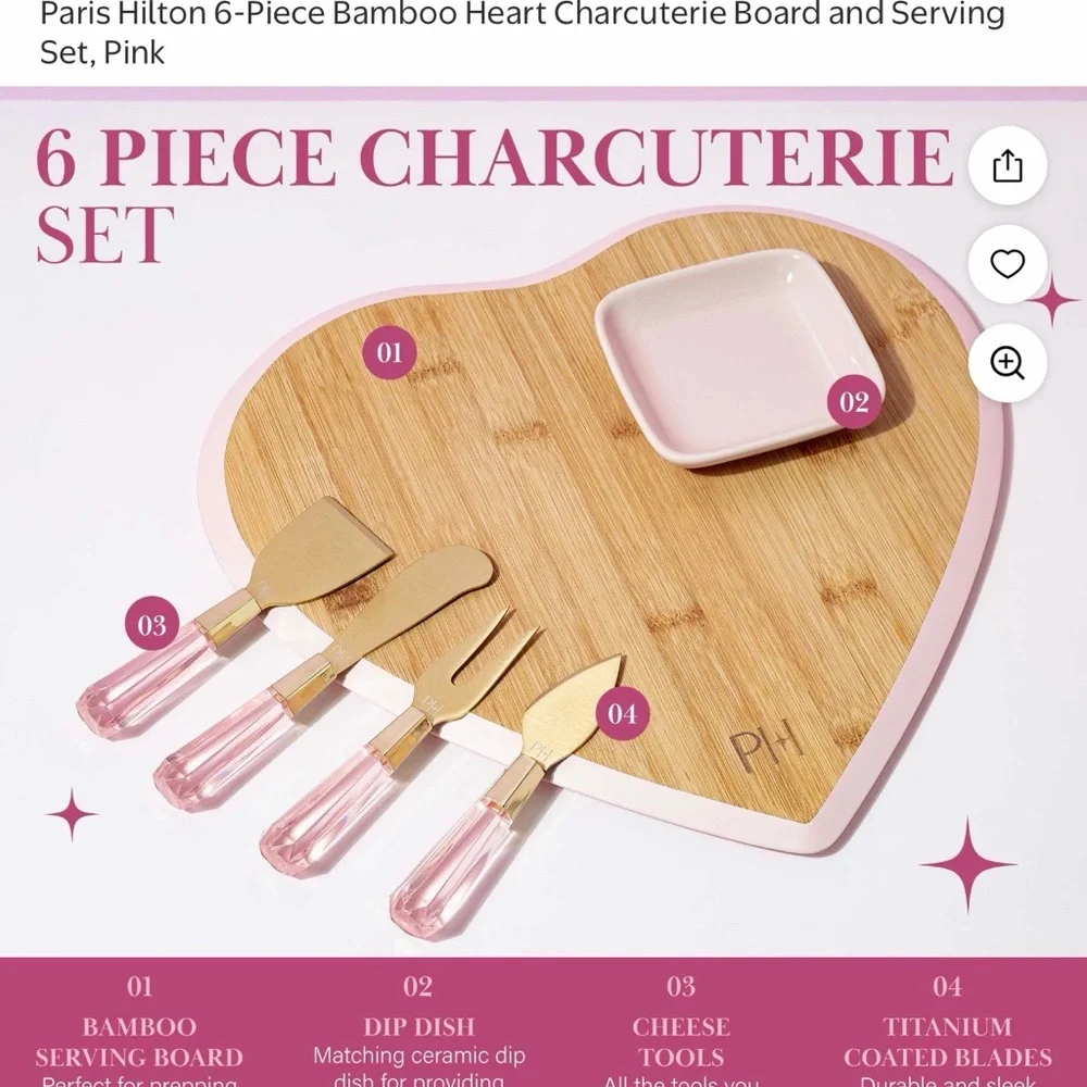 Paris Hilton Pink Champagne Flute Set and 6-Piece Charcuterie Board